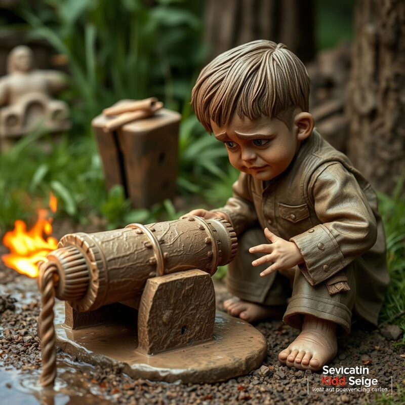 Mischievous Cannon Boy Clay Figurine